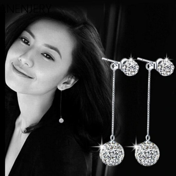 NEW 925 Sterling Silver Crystal Ball Earrings - Picture 2 of 5